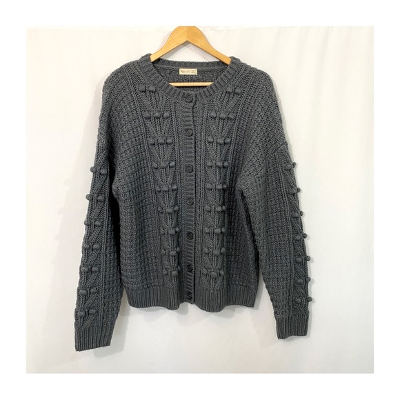 Rylee & Cru Chunky Bobble Knit Button Down Cardigan Sweater in Grey - Picture 2 of 10